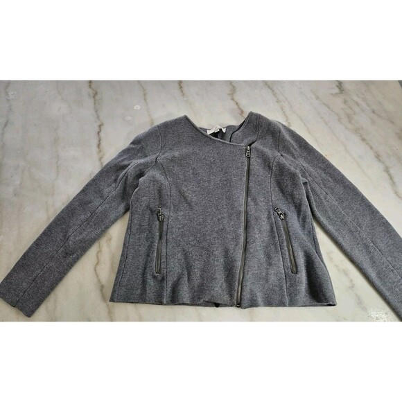LOFT Bomber Jacket Womens Large Gray Tweed Full Zip Lined Pockets - Picture 1 of 12